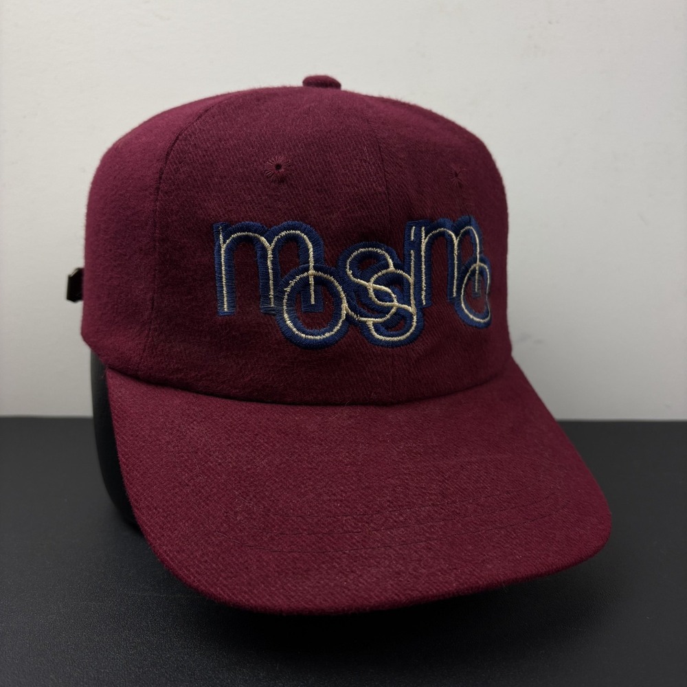 Vintage 90s Mossimo Wool Strapback Hat Maroon Burgundy Blue Script Adjustable
